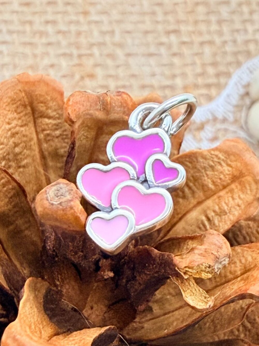 James Avery Enamel Lots of Love Charm Sterling Silver Pink Heart